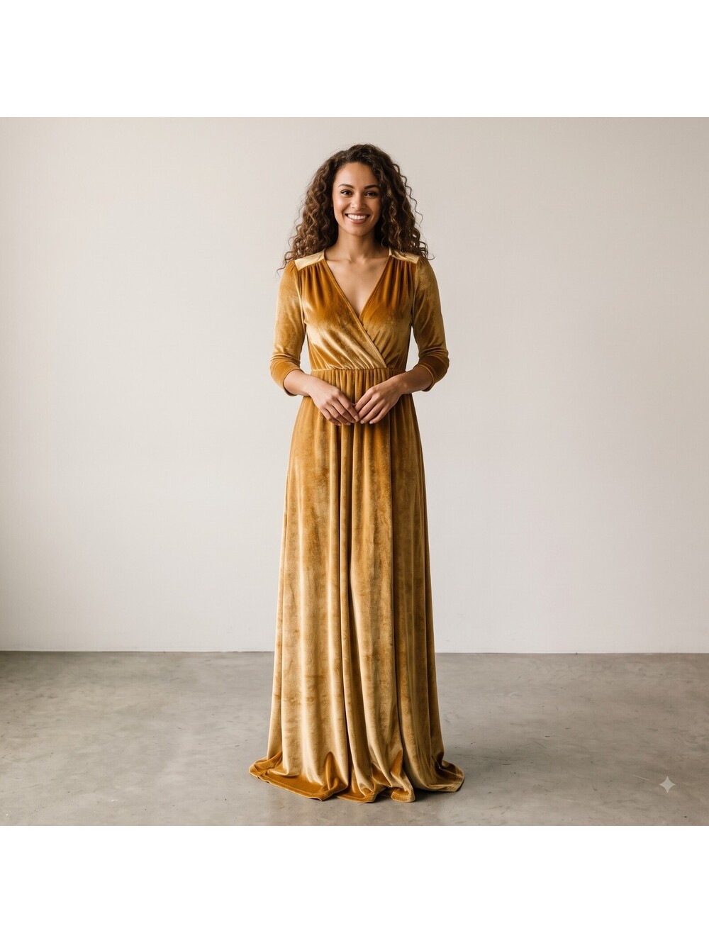 Baltic Born "Esmeralda" Velvet Maxi Dress – Gold / Champagne (Size Large)